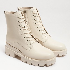 Botas Sam Edelman Garret Plataforma Combat Mujer Modern Ivory Leather | GESUC90941