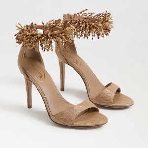 Sandalias Sam Edelman Gillie Beaded Ankle Correa Mujer Buff Tan | ESDFL57953