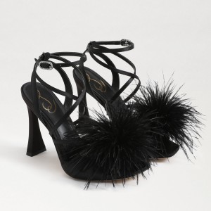 Sandalias Sam Edelman Layton Feather Tiras Mujer Negras | GESUC55429