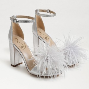 Sandalias Sam Edelman Yaro Feather Mujer Plateadas | ESJZR52963