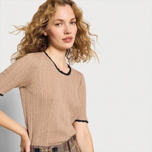 Tops Sam Edelman Carey Corta Sleeve Knit Sueter Accessories Oatmeal | DESKV81787