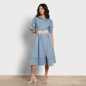 Vestido Sam Edelman Arya Midi Accessories Azules | XESBH98887