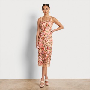 Vestido Sam Edelman Floral Embroidered Midi Accessories Nude Multi | TESWZ96290