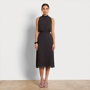 Vestido Sam Edelman High Neck Midi Accessories Negras | DESKV70260