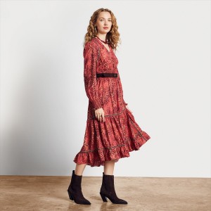 Vestido Sam Edelman Maya Midi Accessories Rojas | XESBH27856