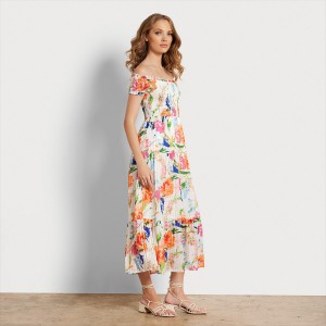 Vestido Sam Edelman Off Shoulder Maxi Accessories Blancas | ESIIZ34713