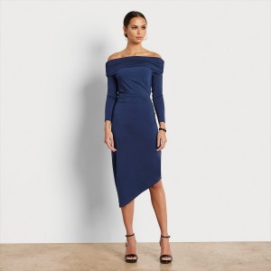 Vestido Sam Edelman Off Shoulder Midi Accessories Azul Marino | XESGW92383