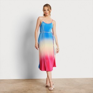 Vestido Sam Edelman Ombre Plisado Midi Accessories Azules Rosas | TESWZ78446