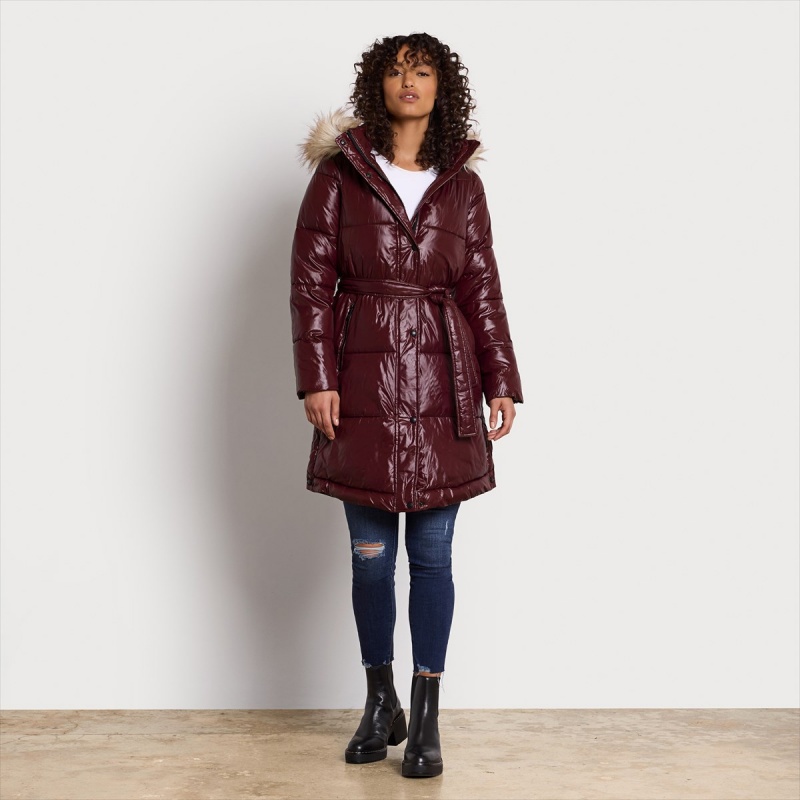 Abrigos Sam Edelman Long Puffer Accessories Bordeaux | ESJKU39116