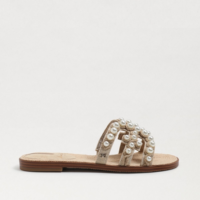 Sandalias Sam Edelman Bay Pearl Chanclas Mujer Summer Sand Linen | ESDYB39305