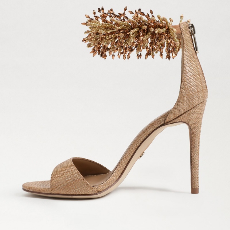 Sandalias Sam Edelman Gillie Beaded Ankle Correa Mujer Buff Tan | ESDFL57953