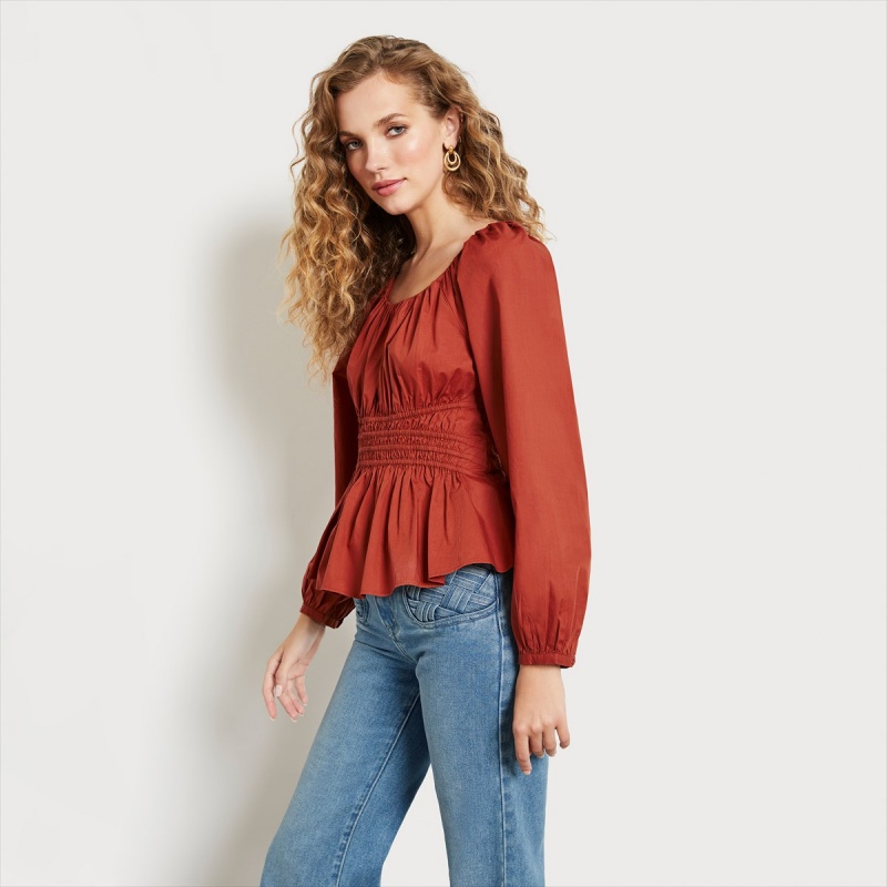 Tops Sam Edelman Long Sleeve Cilian Accessories Gingerbread | GESEC13479