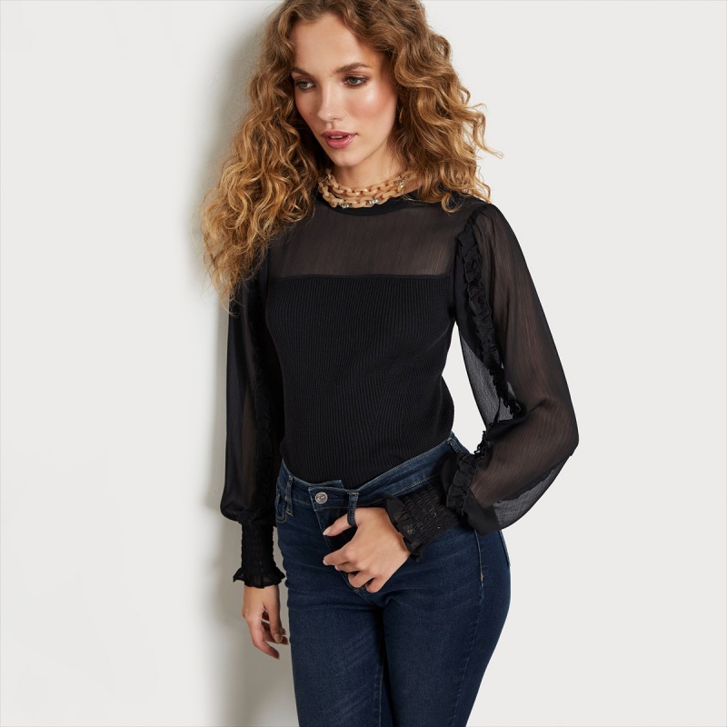 Tops Sam Edelman Long Sleeve Julian Accessories Negras | UESTG10861