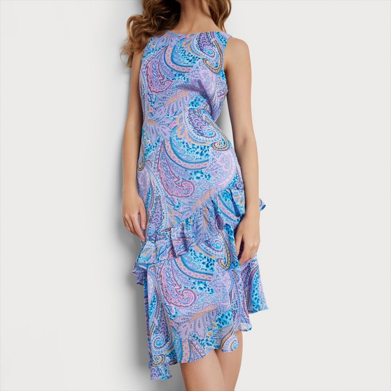 Vestido Sam Edelman Asymmetrical Paisley Midi Accessories Azules | XESGW60691