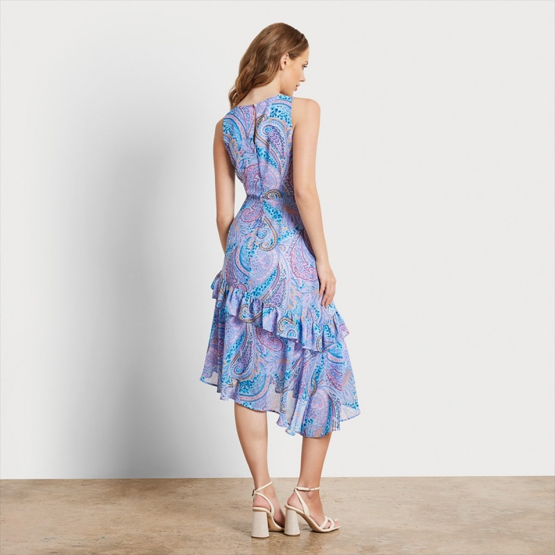 Vestido Sam Edelman Asymmetrical Paisley Midi Accessories Azules | XESGW60691