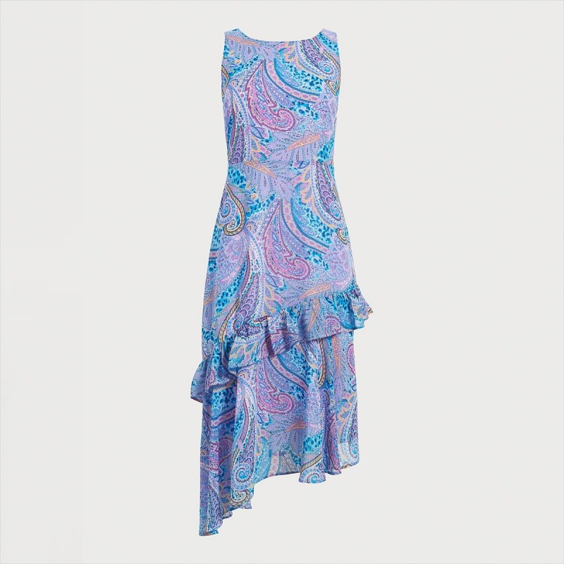 Vestido Sam Edelman Asymmetrical Paisley Midi Accessories Azules | XESGW60691