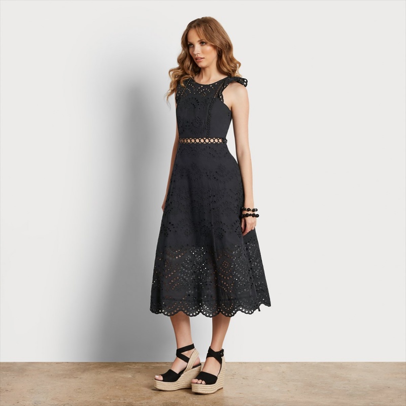 Vestido Sam Edelman Eyelet Midi Accessories Negras | ESNZX76054