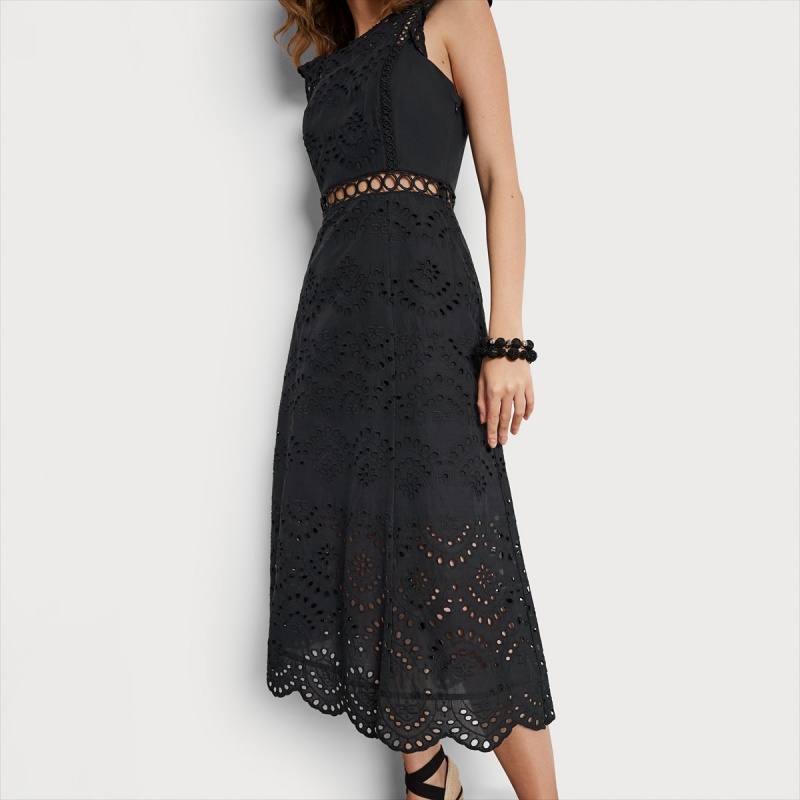 Vestido Sam Edelman Eyelet Midi Accessories Negras | ESNZX76054