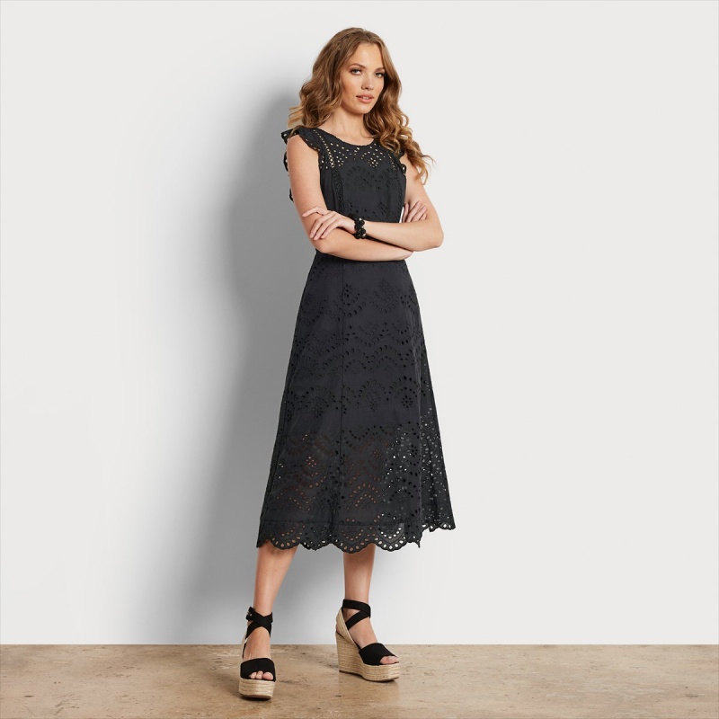 Vestido Sam Edelman Eyelet Midi Accessories Negras | ESNZX76054