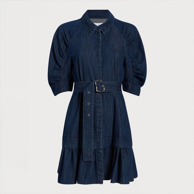 Vestido Sam Edelman Ferry Belted Denim Mini Accessories Azules | ESZDE75757