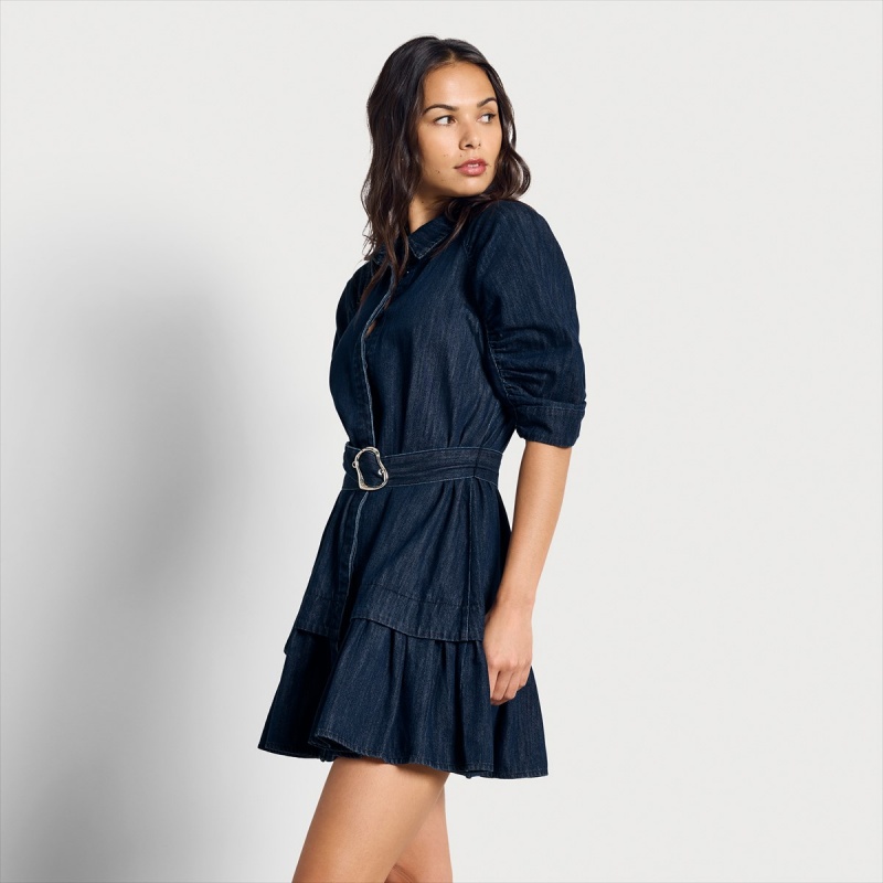 Vestido Sam Edelman Ferry Belted Denim Mini Accessories Azules | ESZDE75757