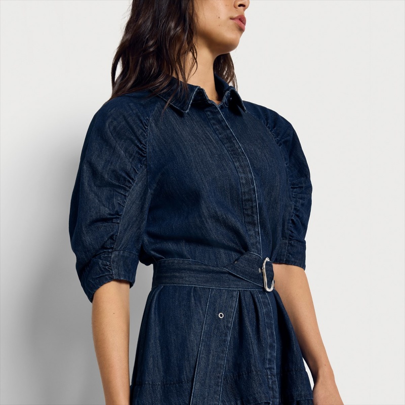 Vestido Sam Edelman Ferry Belted Denim Mini Accessories Azules | ESZDE75757