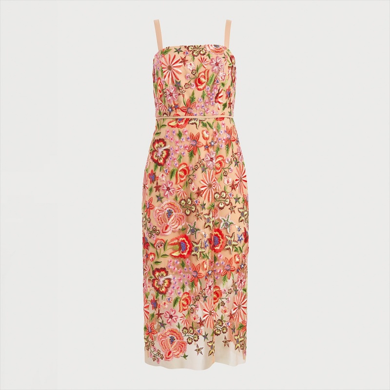 Vestido Sam Edelman Floral Embroidered Midi Accessories Nude Multi | TESWZ96290