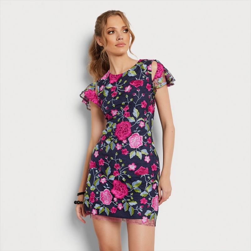 Vestido Sam Edelman Floral Embroidered Mini Accessories Azul Marino | ESDFL15151