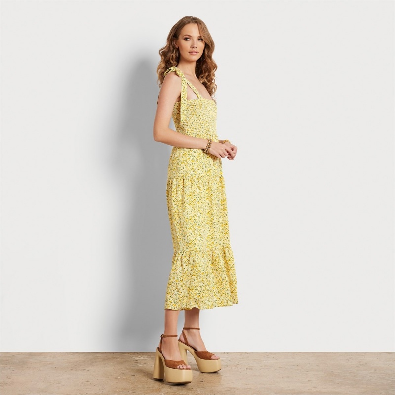 Vestido Sam Edelman Floral Maxi Accessories Amarillo | ESXMI14654