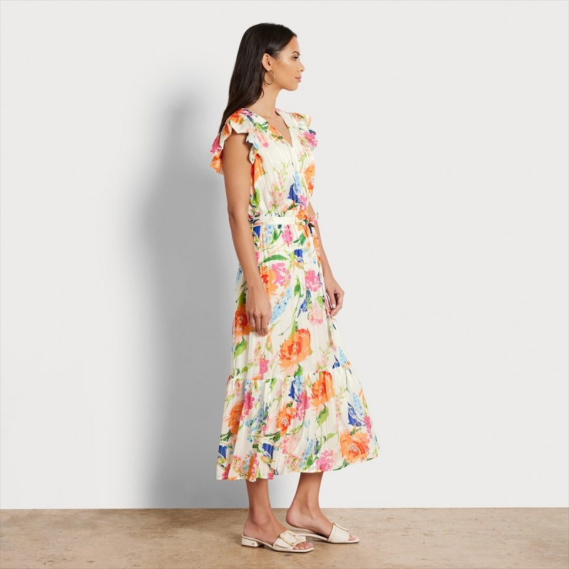 Vestido Sam Edelman Floral V-neck Midi Accessories Blancas | LESTR94965