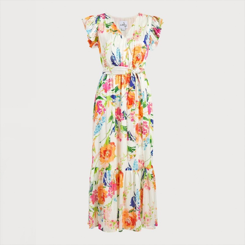 Vestido Sam Edelman Floral V-neck Midi Accessories Blancas | LESTR94965