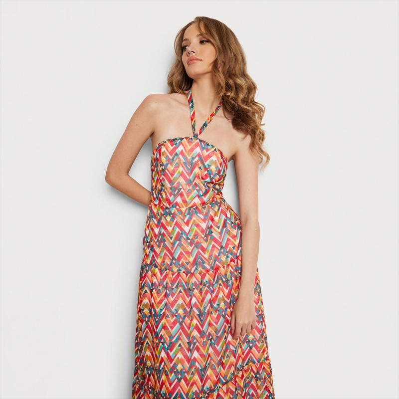 Vestido Sam Edelman Geometric Printed Maxi Accessories Coral | QESWA71959