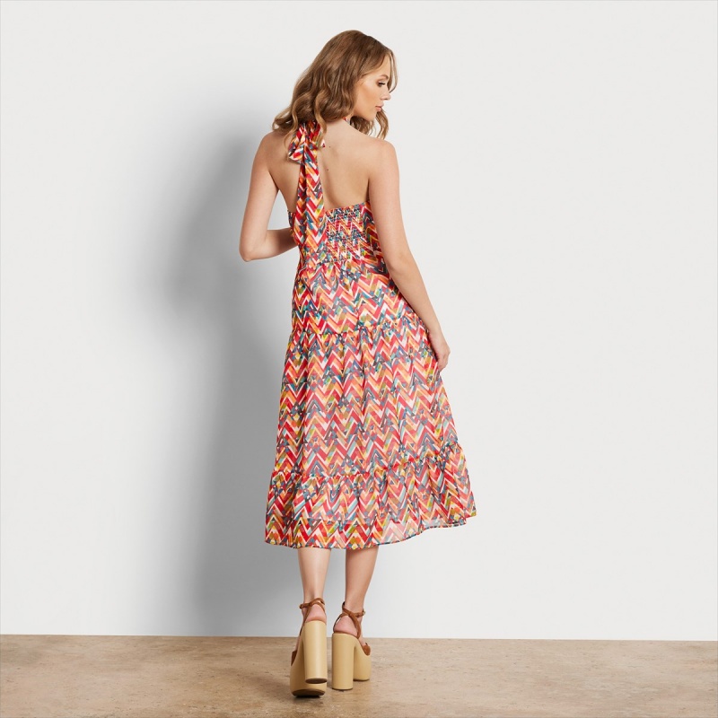 Vestido Sam Edelman Geometric Printed Maxi Accessories Coral | QESWA71959