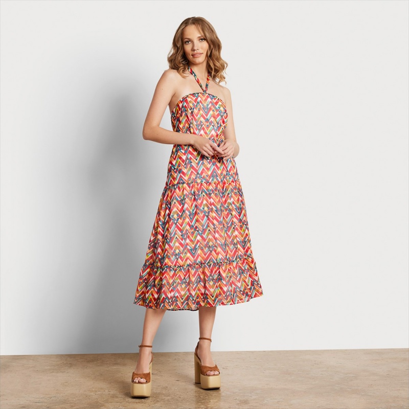 Vestido Sam Edelman Geometric Printed Maxi Accessories Coral | QESWA71959