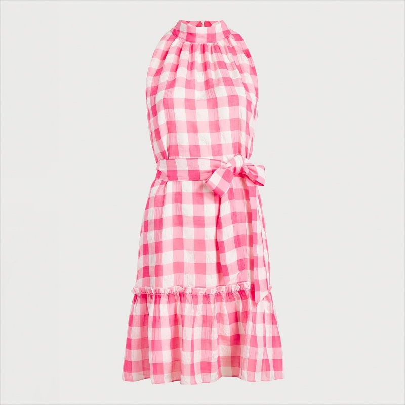 Vestido Sam Edelman High Neck Checkered Mini Accessories Rosas Blancas | ESDFL59860