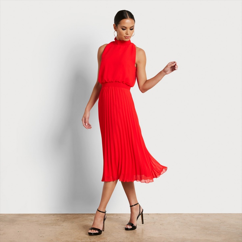 Vestido Sam Edelman High Neck Midi Accessories Coral | TESWZ86505