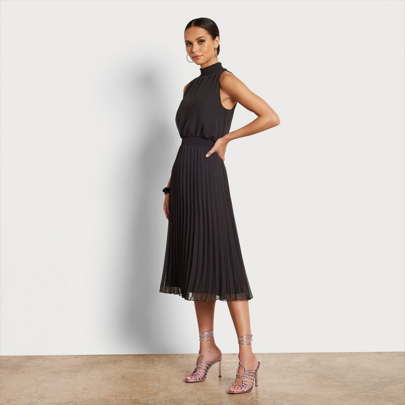 Vestido Sam Edelman High Neck Midi Accessories Negras | DESKV70260