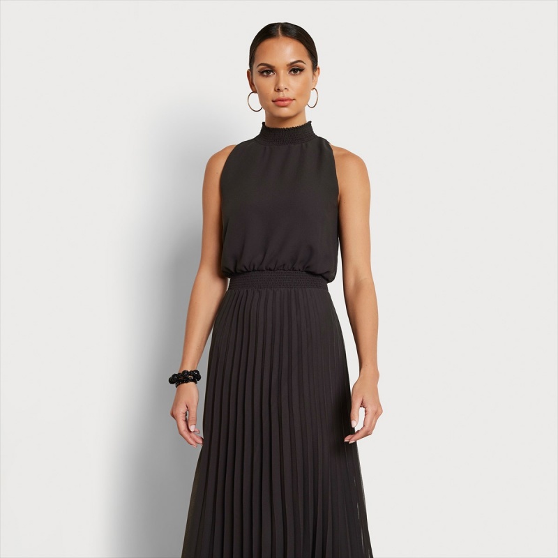 Vestido Sam Edelman High Neck Midi Accessories Negras | DESKV70260