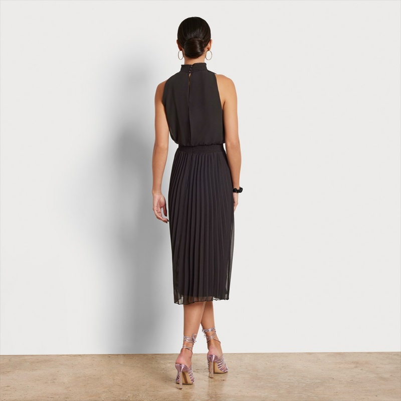 Vestido Sam Edelman High Neck Midi Accessories Negras | DESKV70260