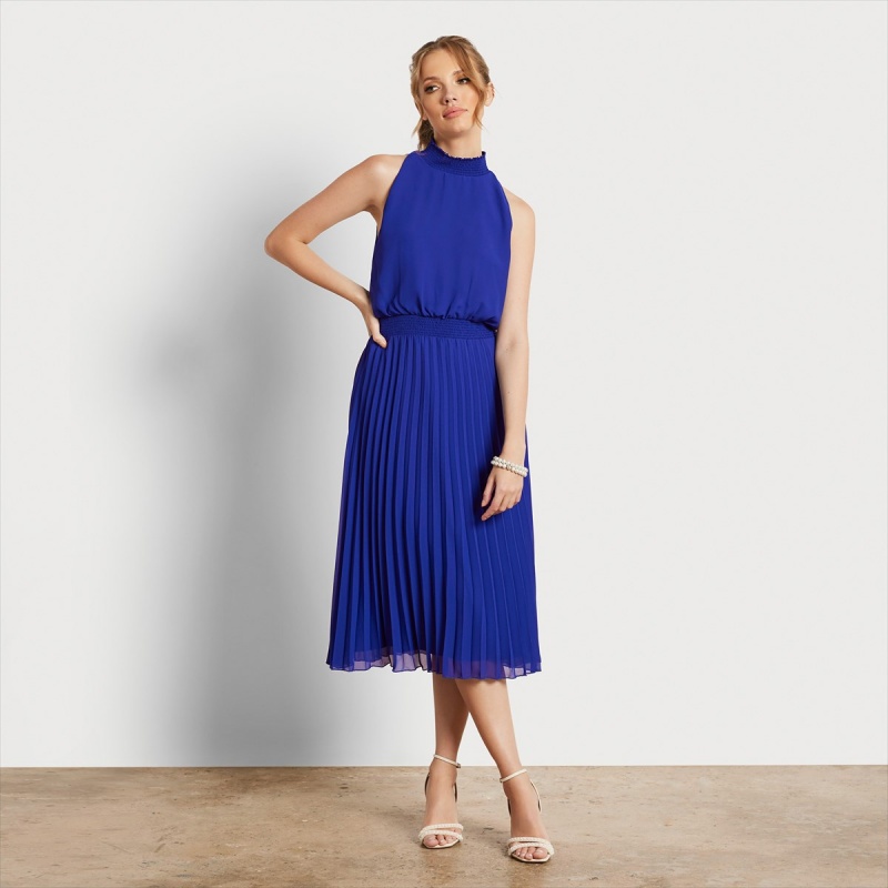 Vestido Sam Edelman High Neck Midi Accessories Cobalt | ESIIZ28764