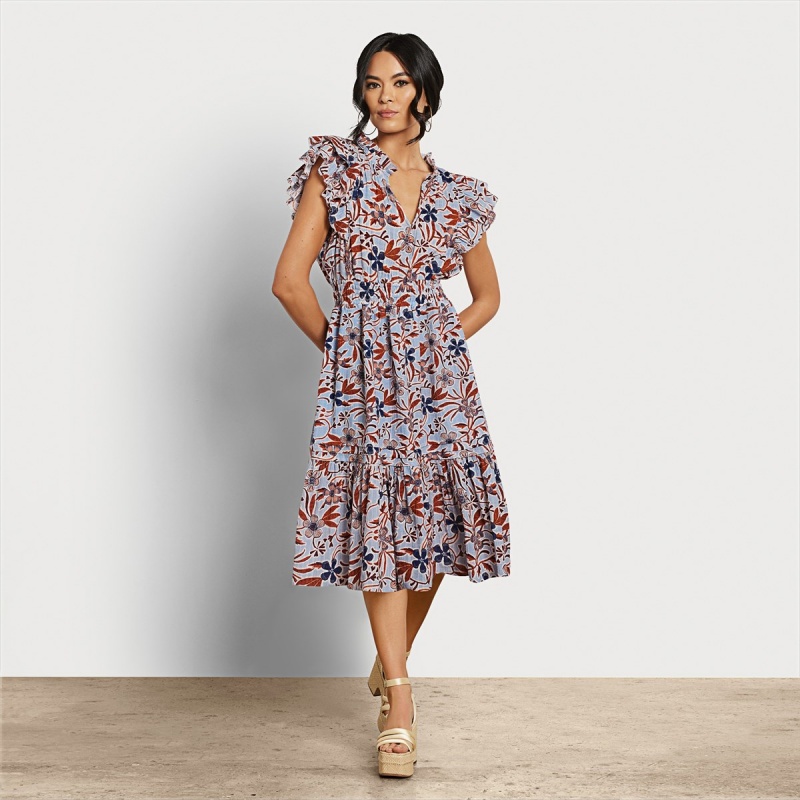 Vestido Sam Edelman Kenna Midi Accessories Azules | PESQX88070