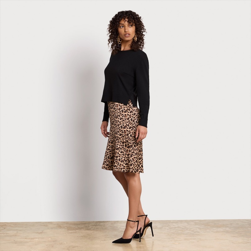 Vestido Sam Edelman Long Sleeve Knit Cami Midi Accessories Leopardo | BESSO98673