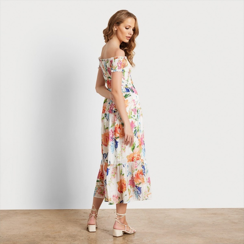 Vestido Sam Edelman Off Shoulder Maxi Accessories Blancas | ESIIZ34713