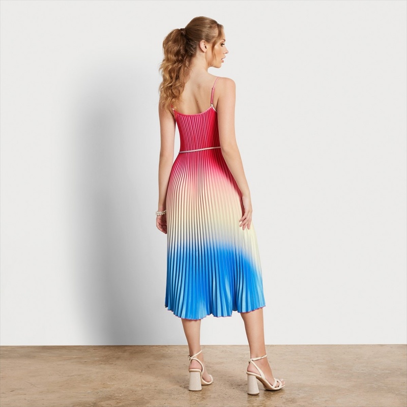 Vestido Sam Edelman Ombre Plisado Midi Accessories Azules Rosas | TESWZ78446