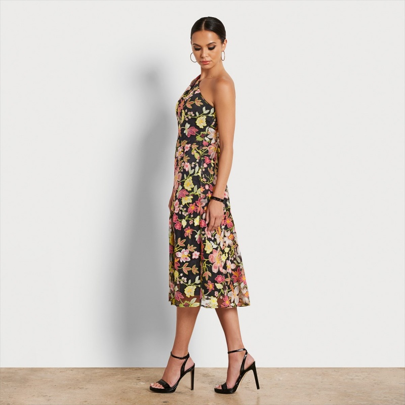 Vestido Sam Edelman One Shoulder Embroidered Floral Midi Accessories Peach Multi | ESDYB74966