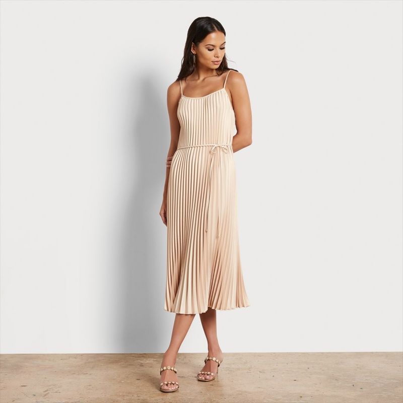 Vestido Sam Edelman Plisado Midi Accessories Ecru | YESGT81272