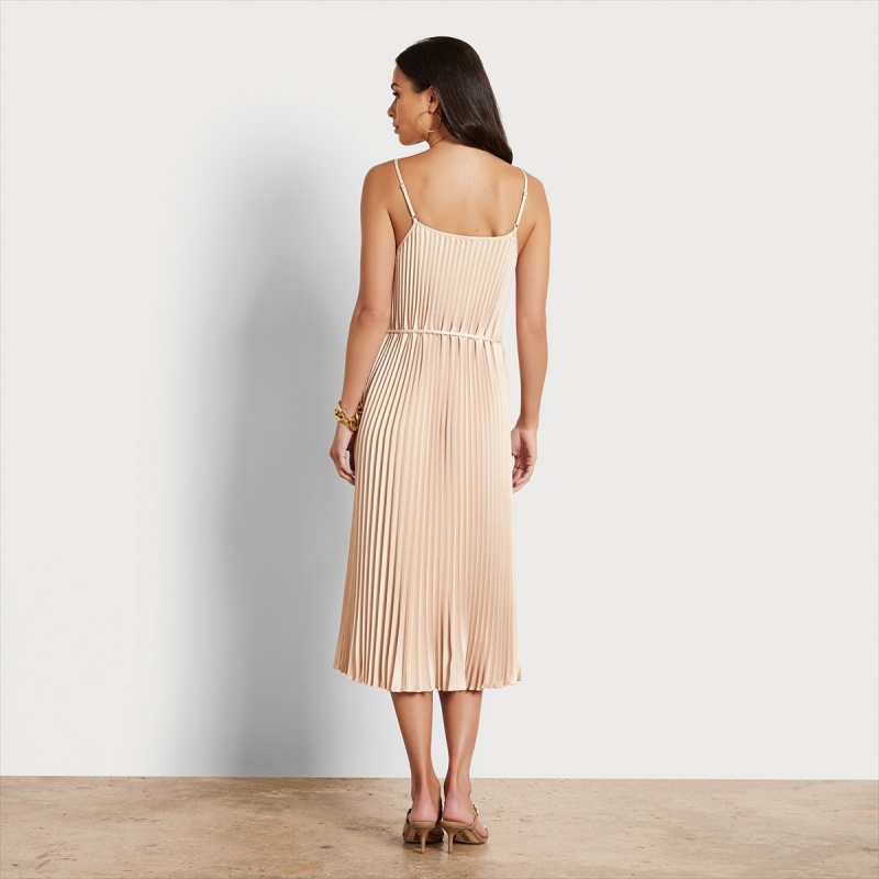 Vestido Sam Edelman Plisado Midi Accessories Ecru | YESGT81272