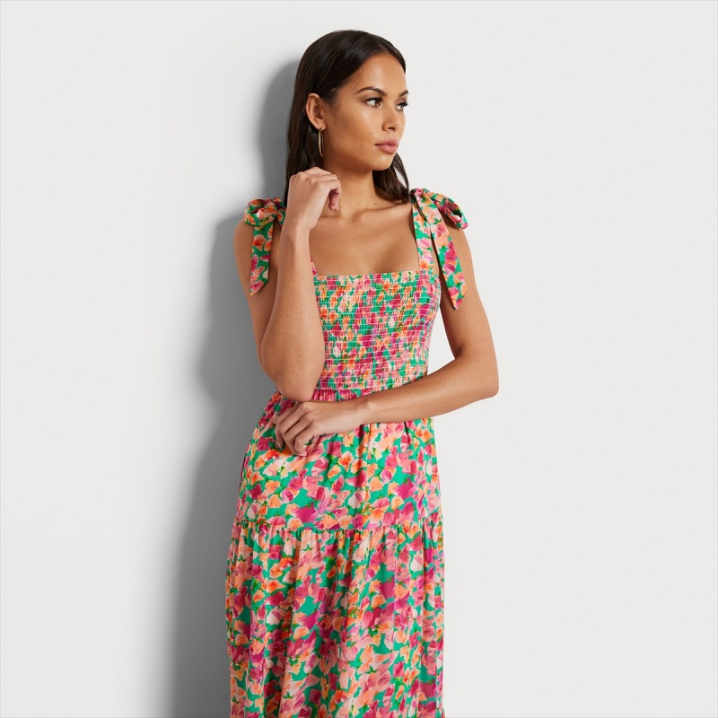 Vestido Sam Edelman Smock Floral Midi Accessories Rosas | ESCIF28757