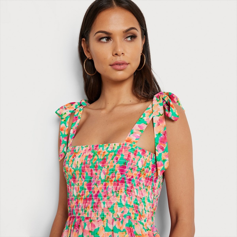 Vestido Sam Edelman Smock Floral Midi Accessories Rosas | ESCIF28757