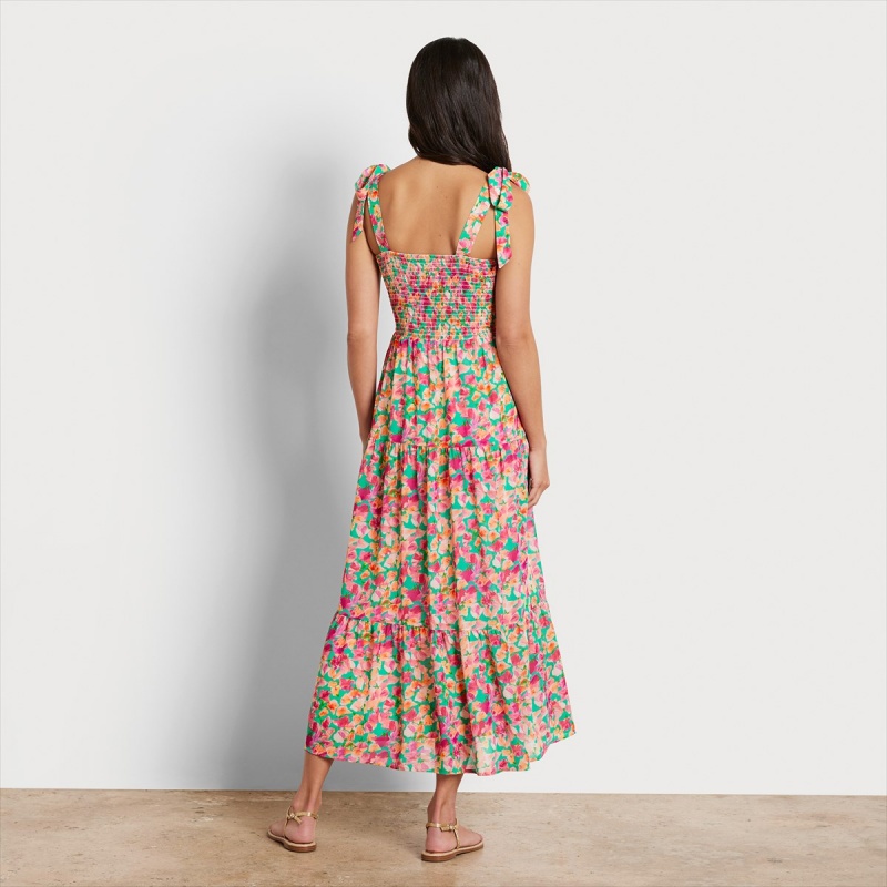 Vestido Sam Edelman Smock Floral Midi Accessories Rosas | ESCIF28757